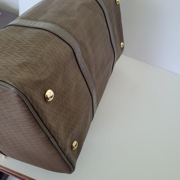 Mario Valentino Vintage Duffle Boston Tote Bag Handbag Large Travel Brown Logo - Picture 6 of 16